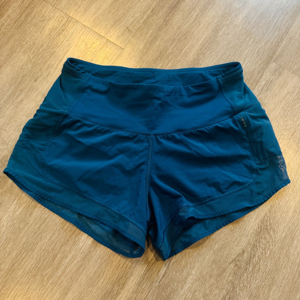 Lululemon Speed Up Mid-Rise Lined Short 4 Teal Blue Running Shorts Womens 4